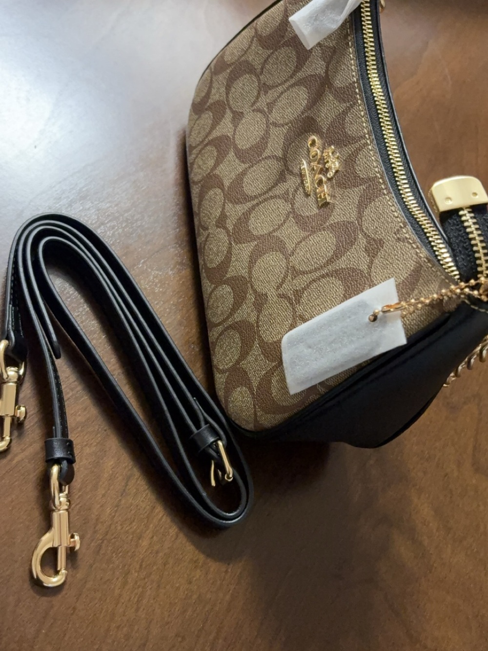 Coach Brown Signature Canvas Small Crossbody with Black Trim - Picture 3 of 7